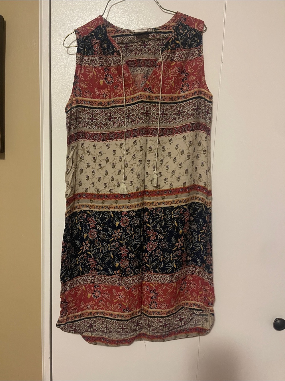 beachlunchlounge Red Navy Cream Printed Sleeveless Maxi Dress